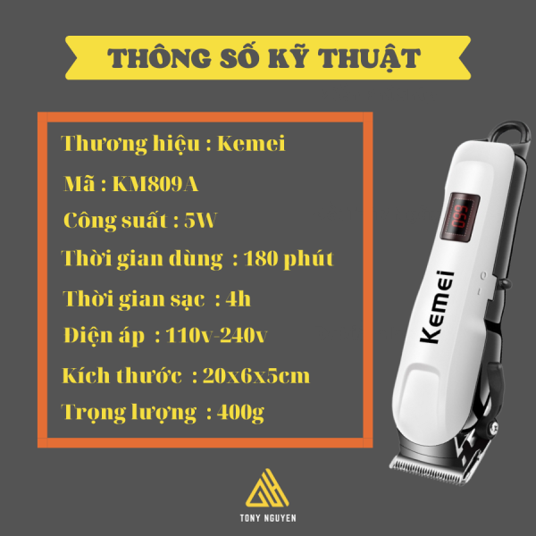 Tông Đơ Cắt Tóc KM809A – Dòng Tông Đơ Chuyên Nghiệp Giá Rẻ, Có Hiển Thị Pin - Ảnh 2